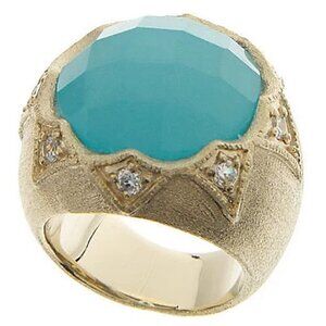 Rivka Friedman 18K Gold Clad Caribbean Blue Quartzite Bold Round Faceted Ring